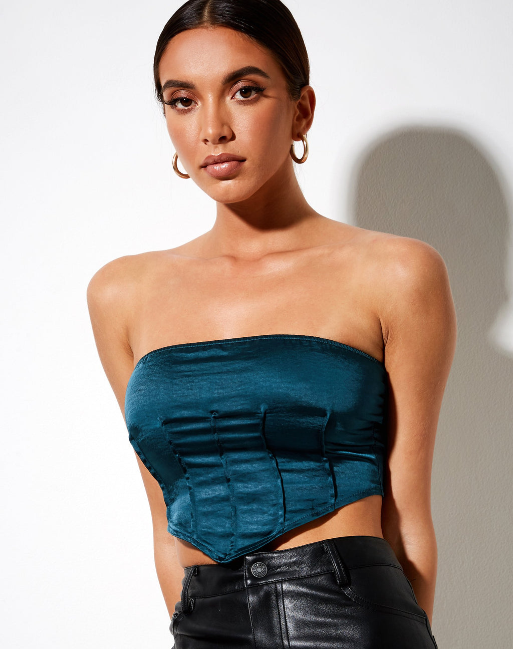 Top Sanja Bandeau en satén verde azulado