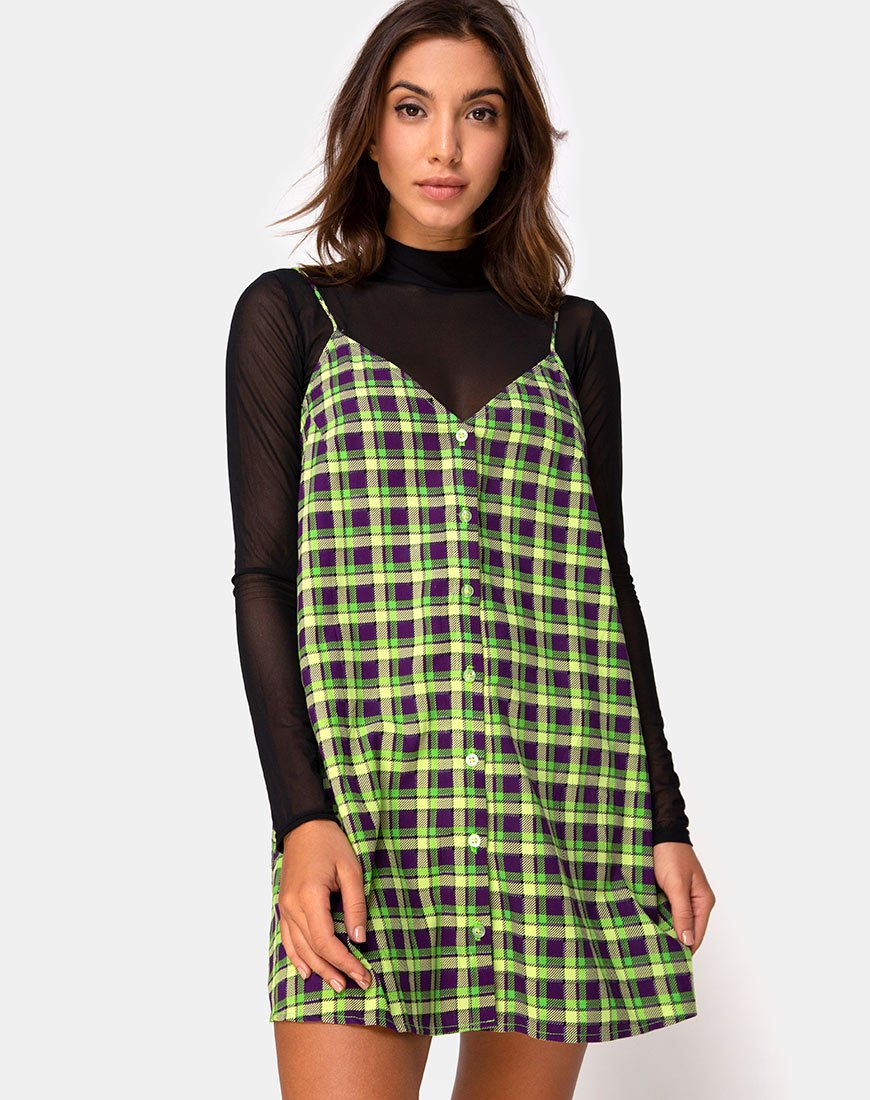 Vestido Sanna a cuadros verdes y morados