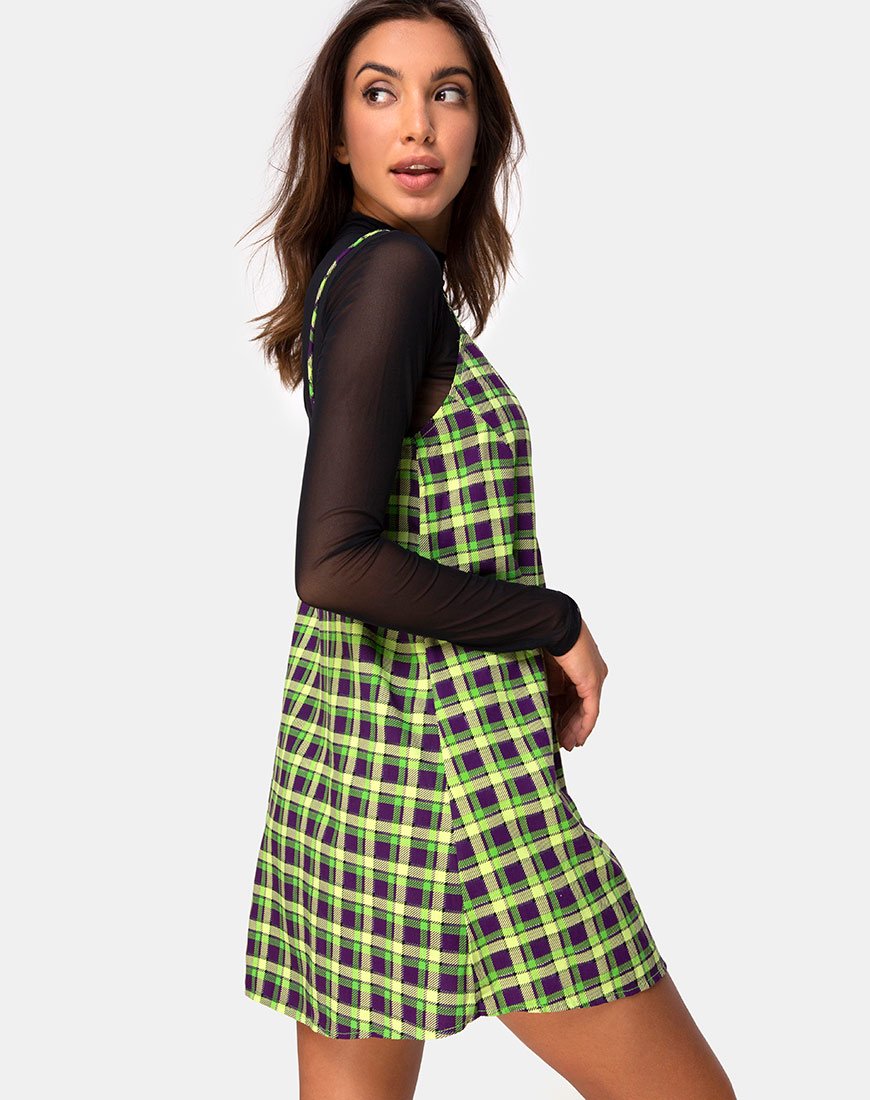 Vestido Sanna a cuadros verdes y morados