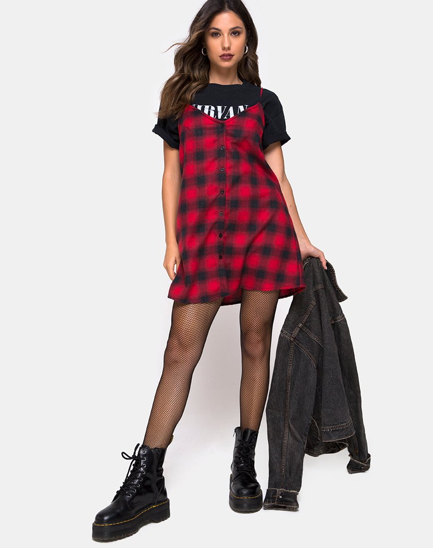 Imagen de Sanna Slip Dress in Plaid Red Black