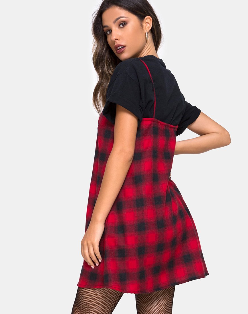 Sanna Slip Dress en Plaid Rojo Negro