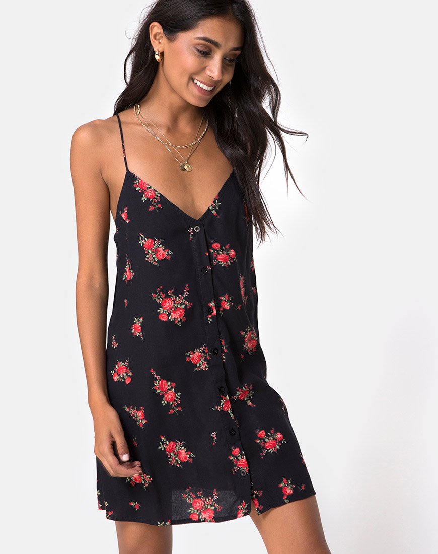 Sanna Slip Dress en Soi Rose Negro y Rojo