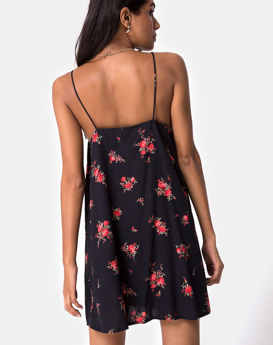 Sanna Slip Dress en Soi Rose Negro y Rojo