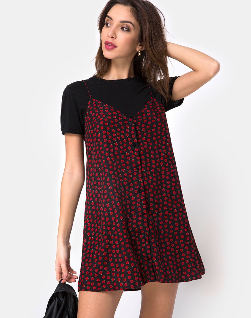 Sanna Slip Dress en Dotty Rose Negro