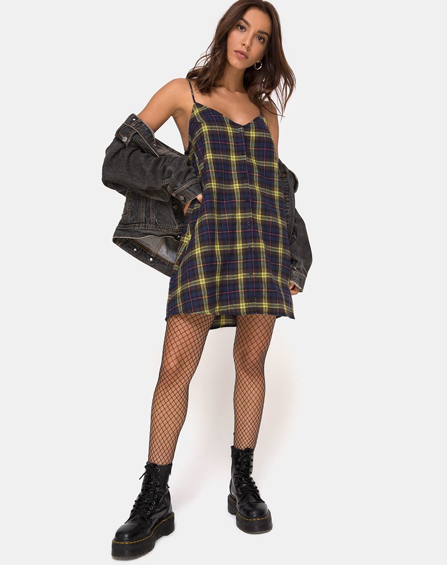 Imagen de Sanna Slip Dress in Plaid Brown Yellow Check