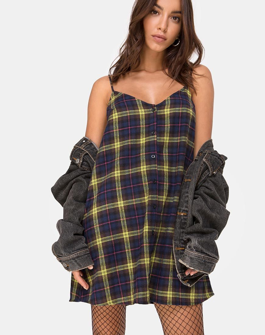 Imagen de Sanna Slip Dress in Plaid Brown Yellow Check