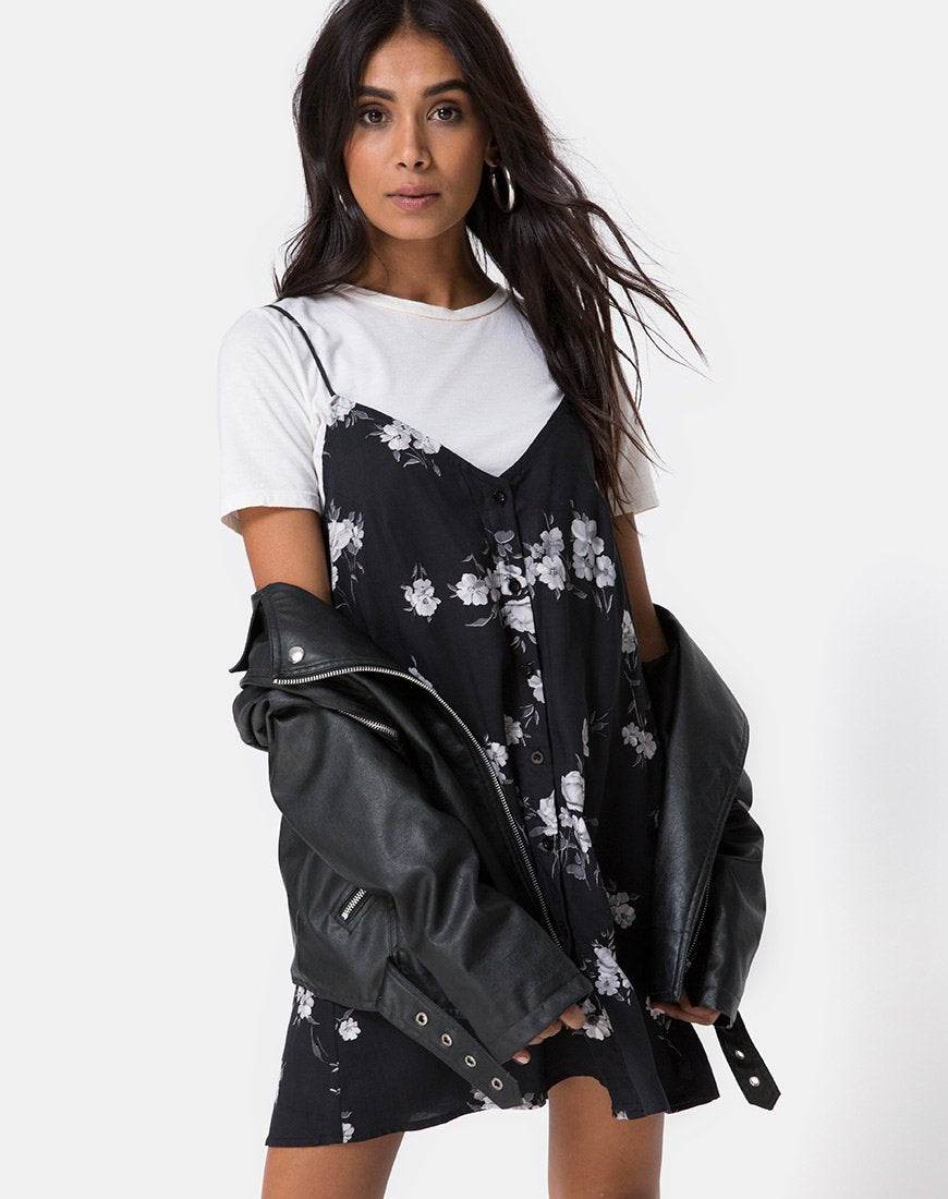 Sanna Slip Dress en Mono Flor Negro