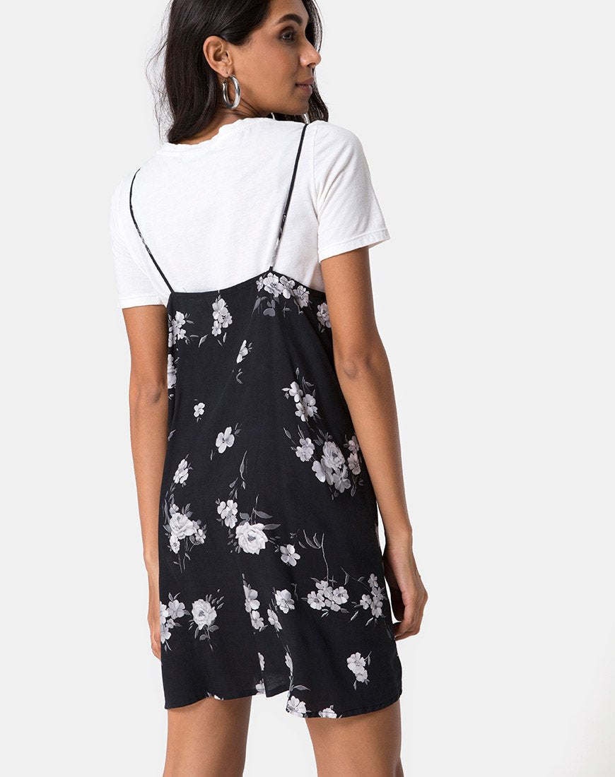 Sanna Slip Dress en Mono Flor Negro