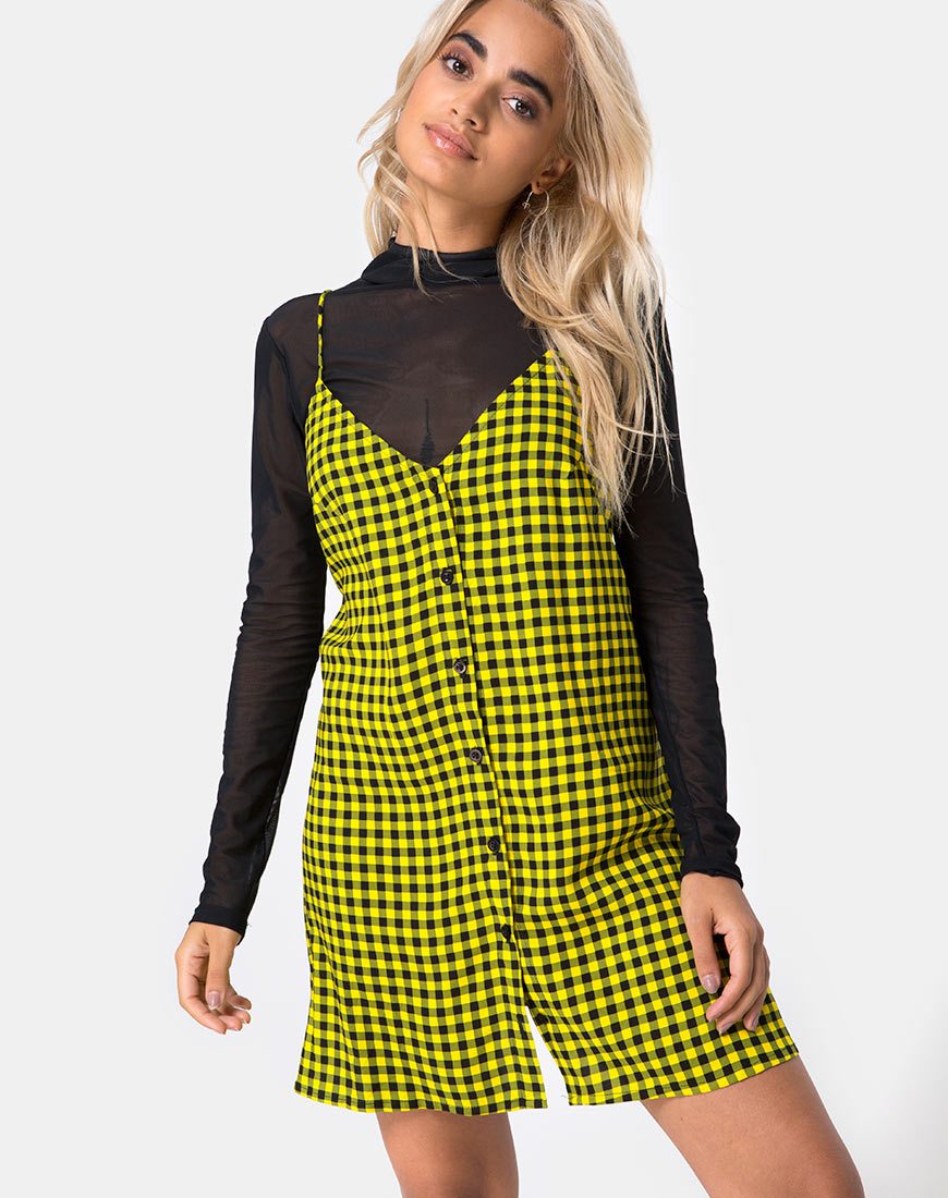 Vestido Sanna en guinga mediana amarillo