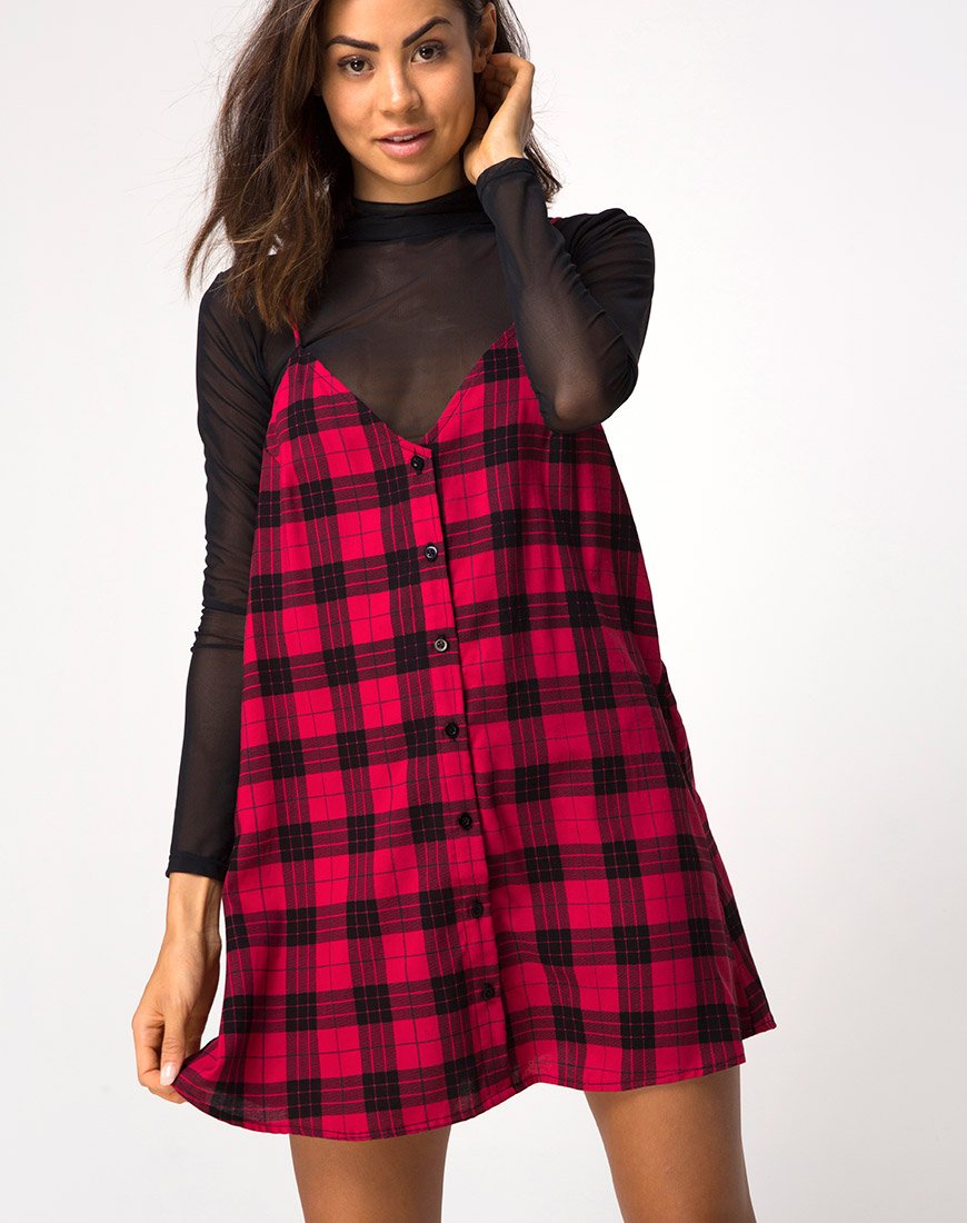 Vestido Sanna de cuadros rojos y negros de invierno