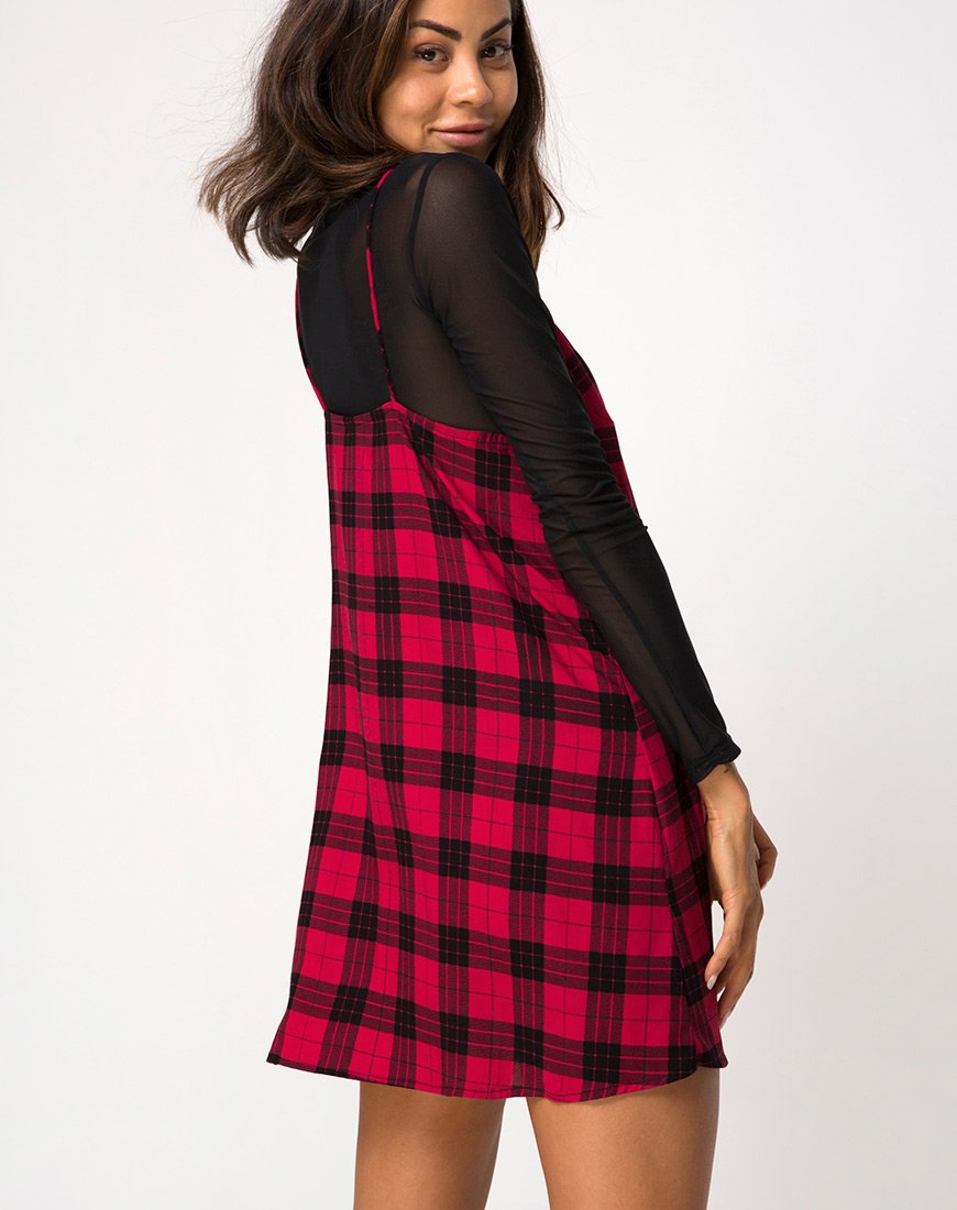 Vestido Sanna de cuadros rojos y negros de invierno