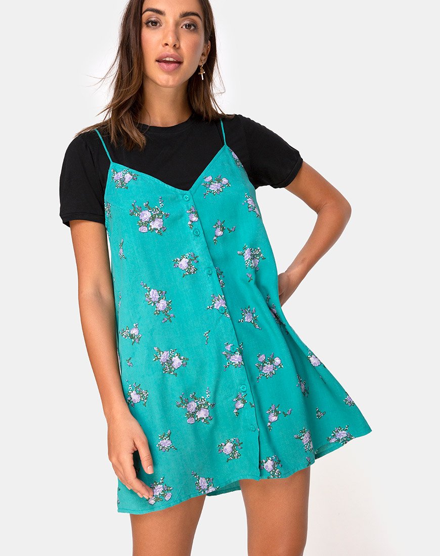 Vestido slip Sanna en verde rosa soi