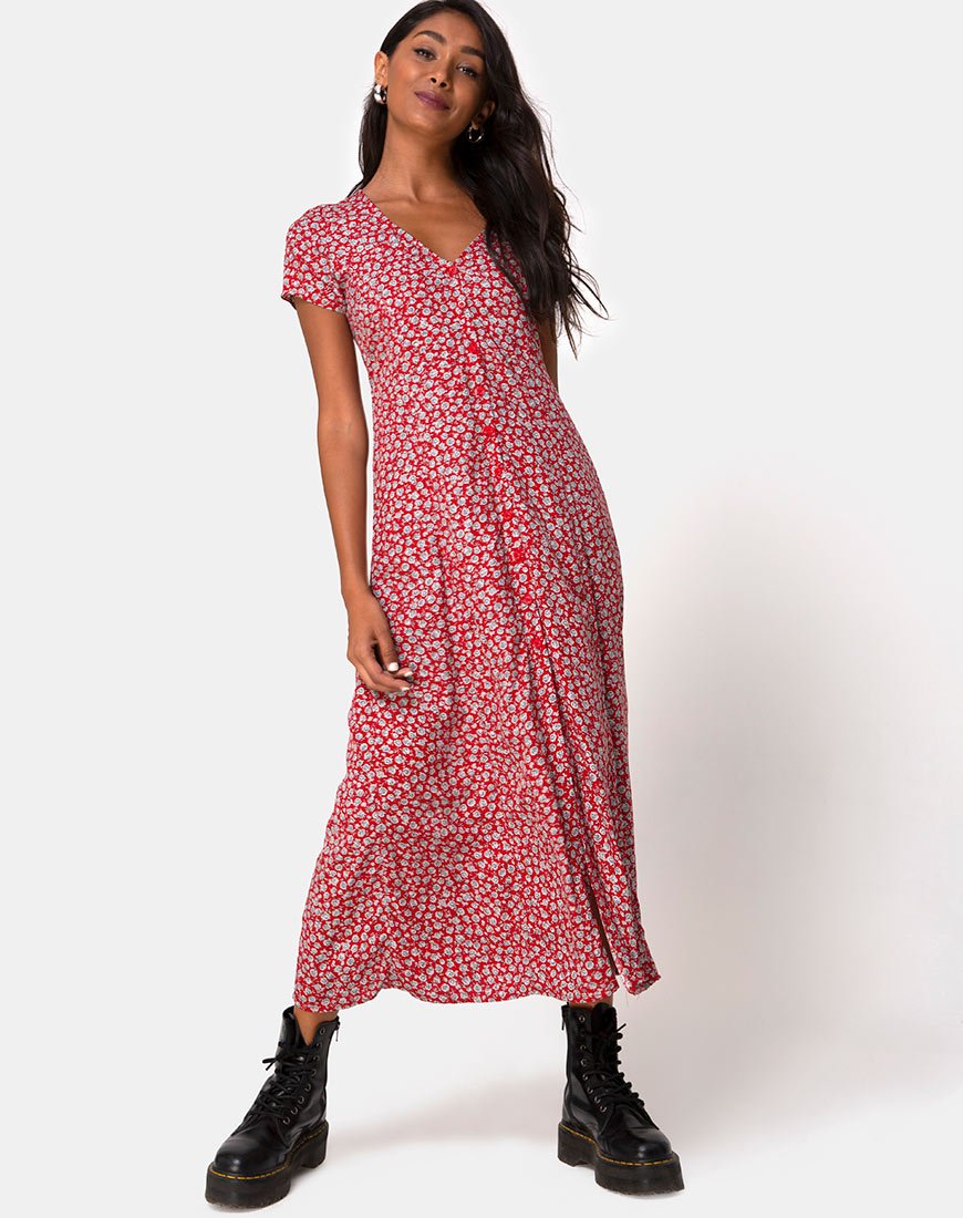 Imagen de Sanrin Vestido en Ditsy Rosa Rojo Plata