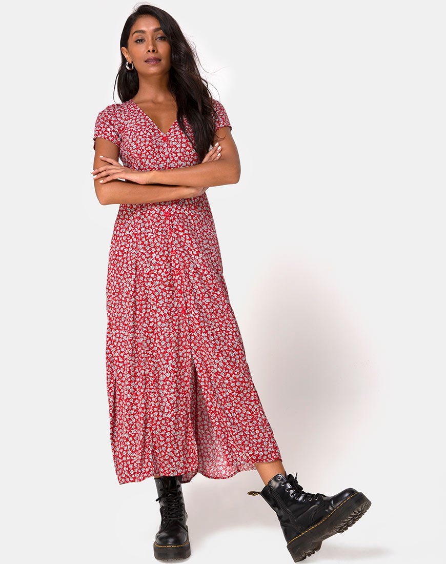 Vestido Sanrin en Ditsy Rosa Rojo Plata