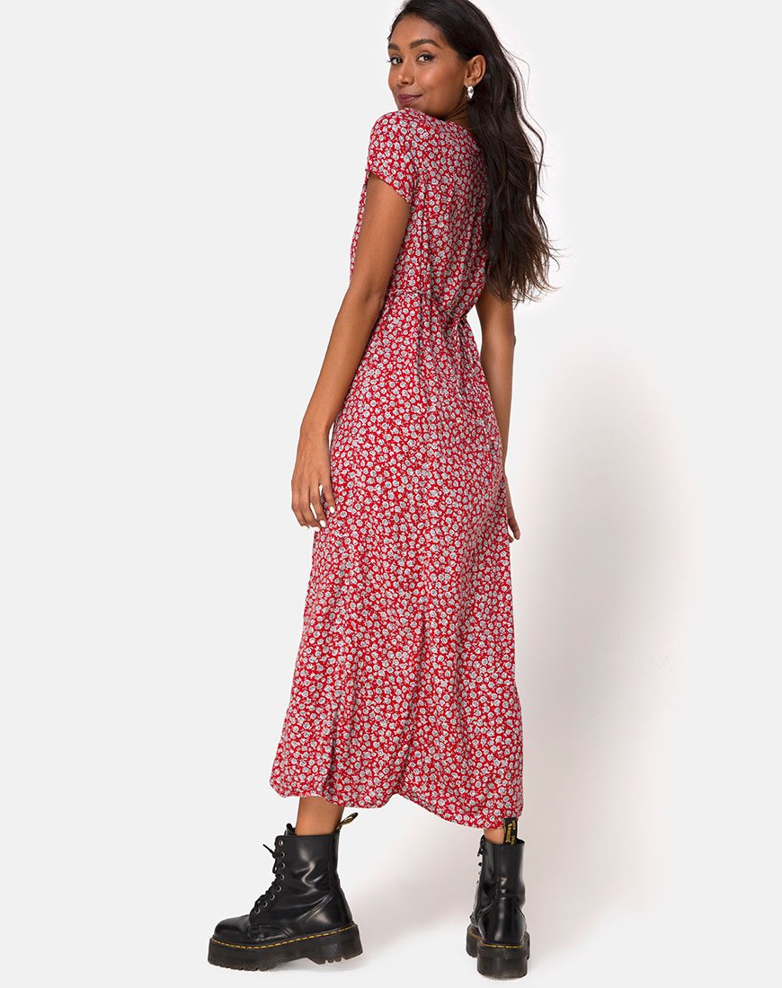 Vestido Sanrin en Ditsy Rosa Rojo Plata