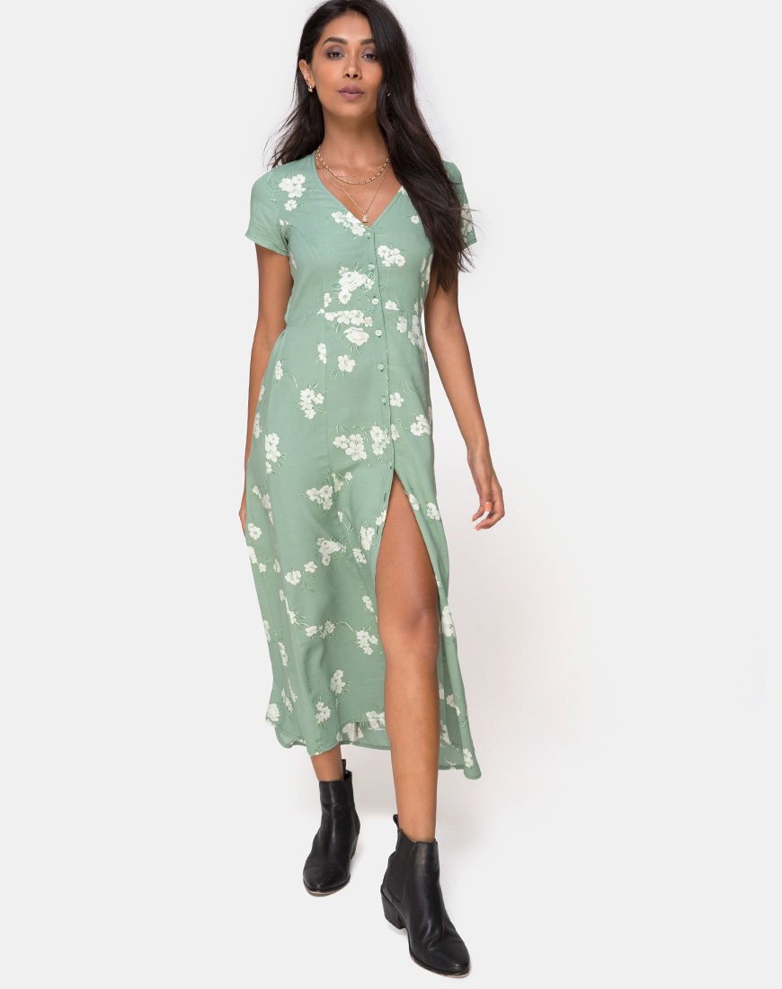 Sanrin Maxi Dress en Mono Flor Verde