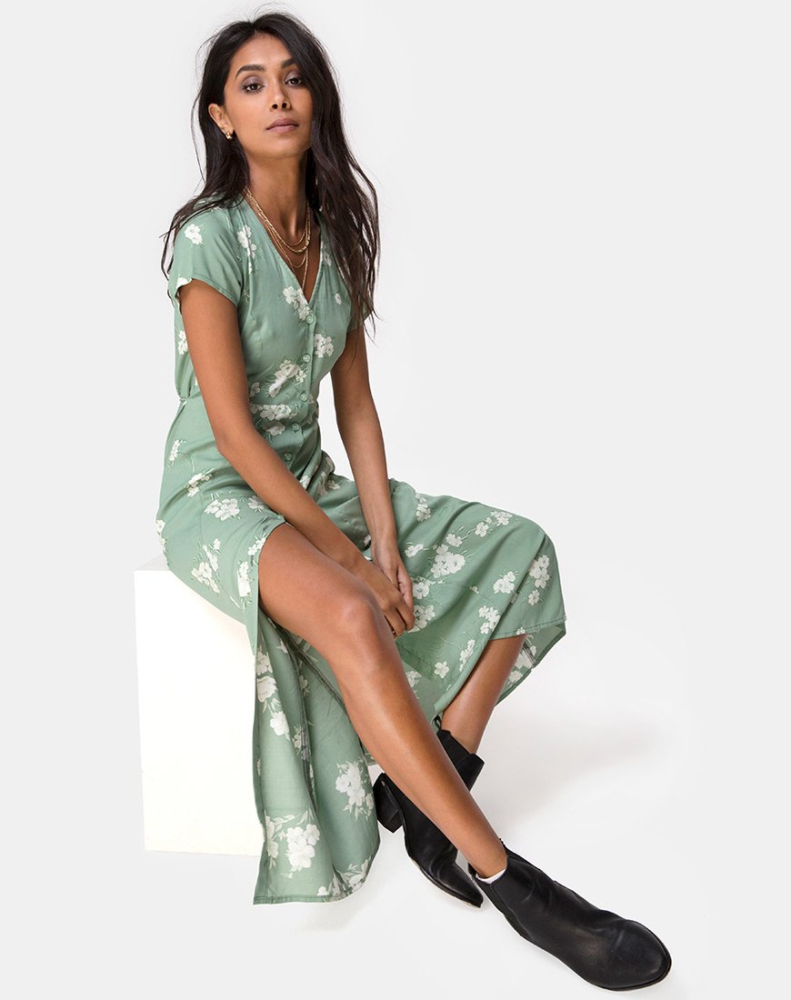Sanrin Maxi Dress en Mono Flor Verde