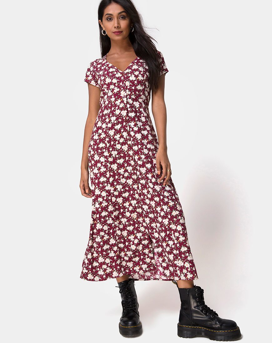Vestido Sanrin Midi en Wild Fleur Granate