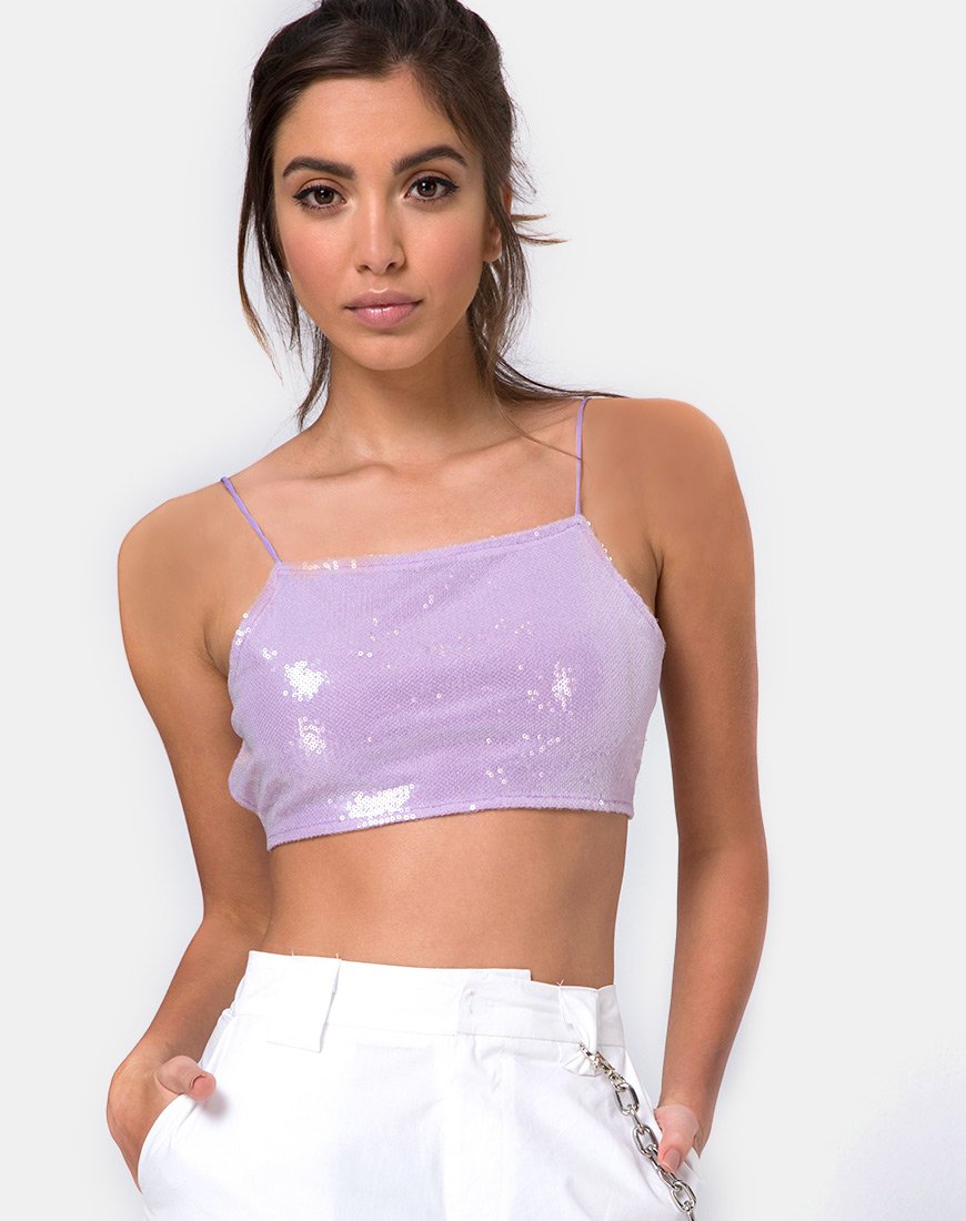 Sasha Crop Top en Mini lentejuelas mate Lila