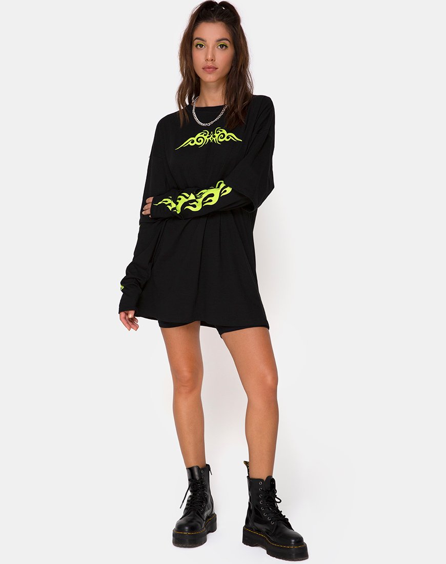 Imagen de Sashie Jumper Dress in Black with Green Tribal
