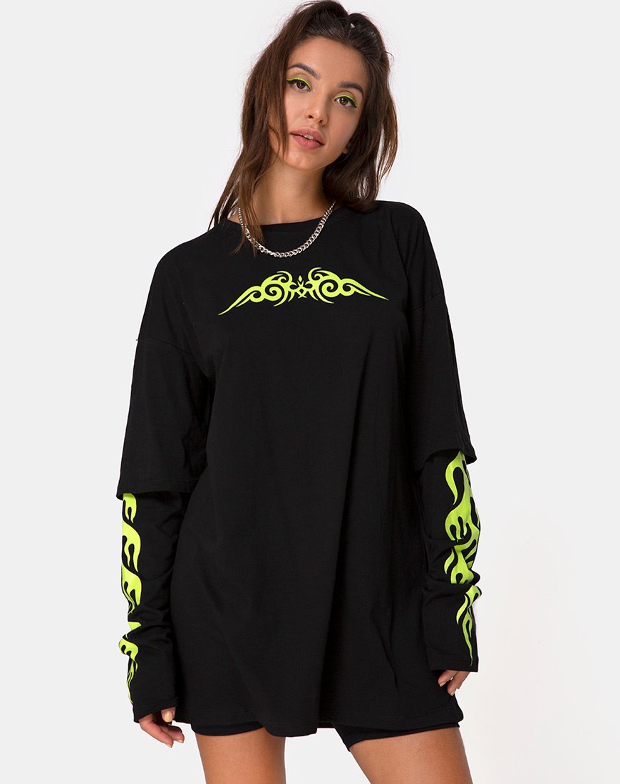 Sashie Jumper Dress en negro con tribal verde