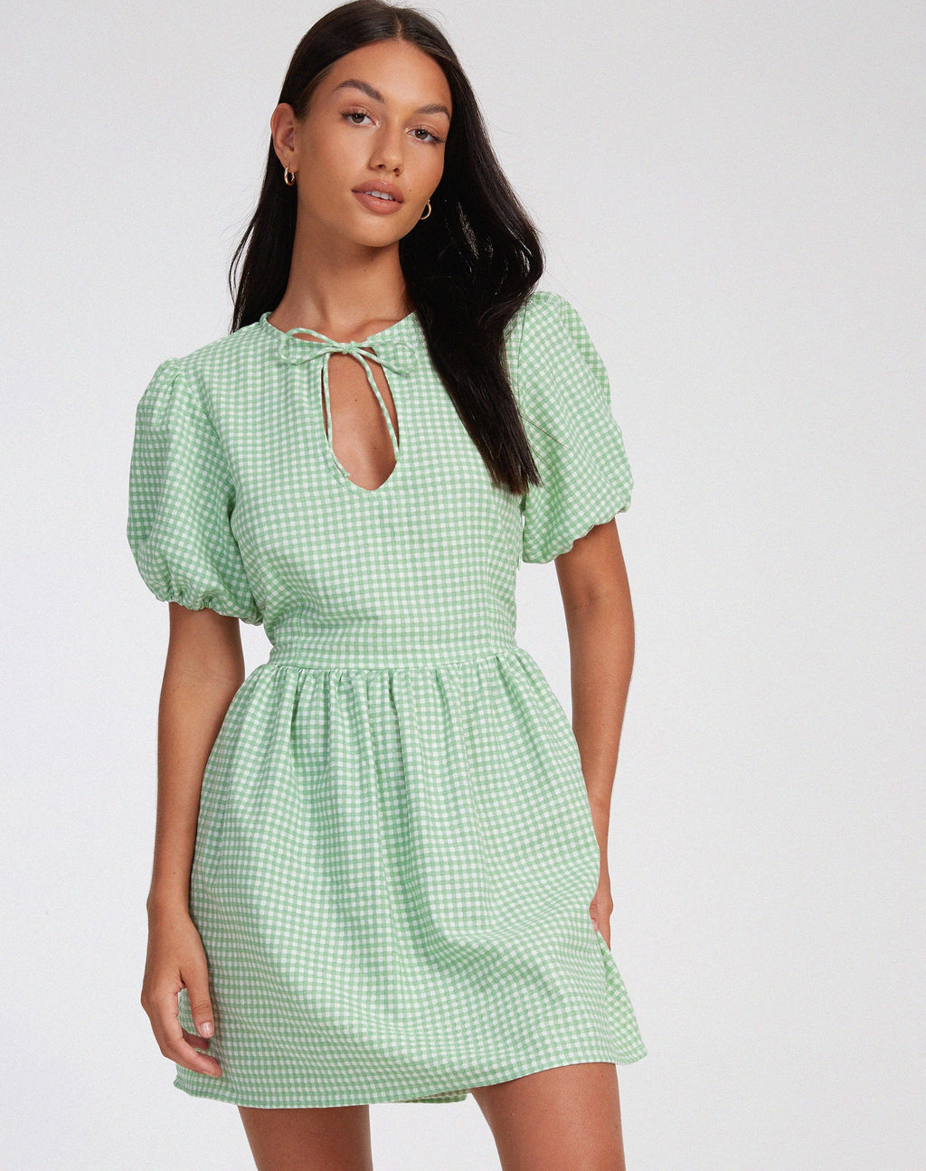 Mini Vestido Sashio en Mini Gingham Verde