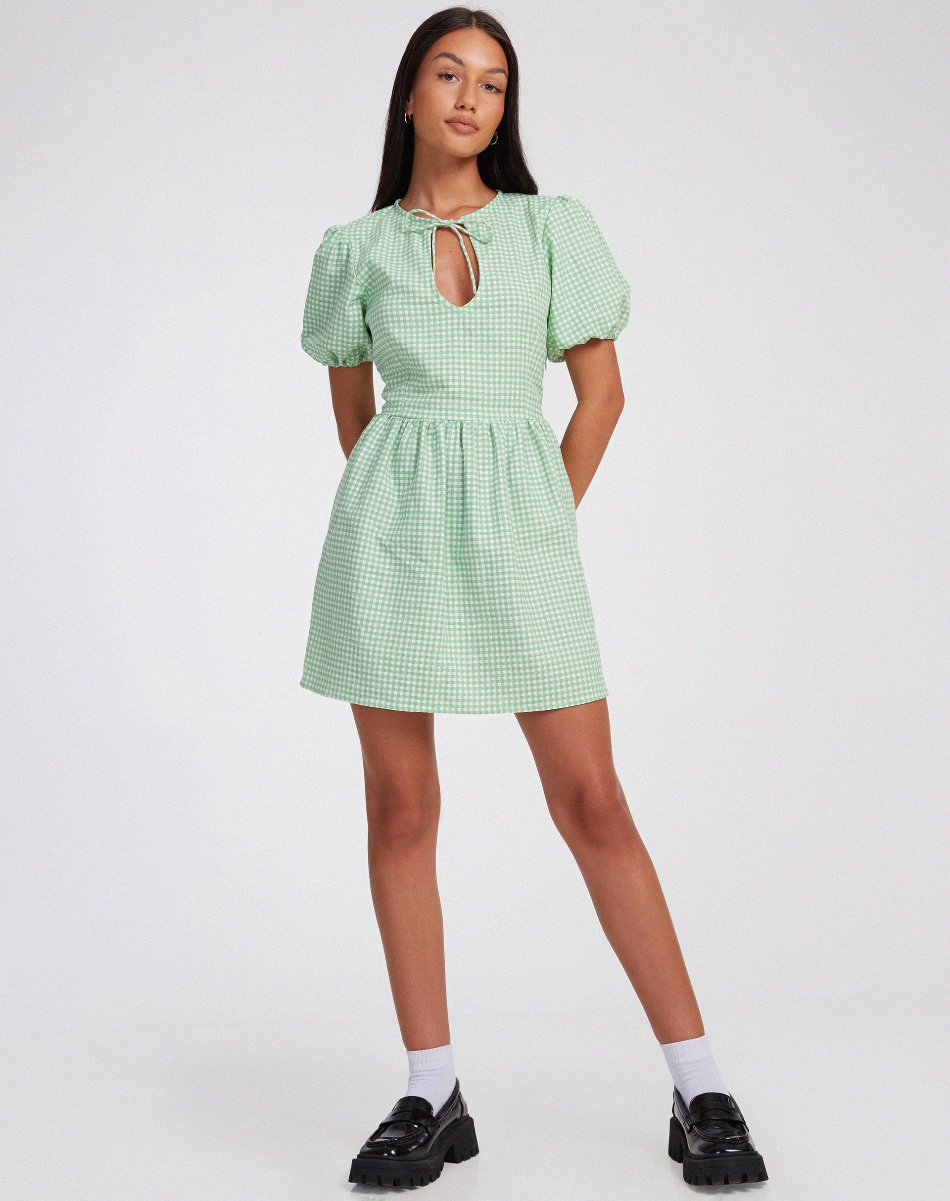 imagen de Sashio Mini Dress in Mini Gingham Green