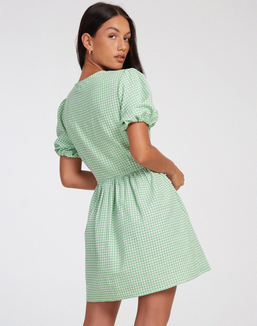 Mini Vestido Sashio en Mini Gingham Verde