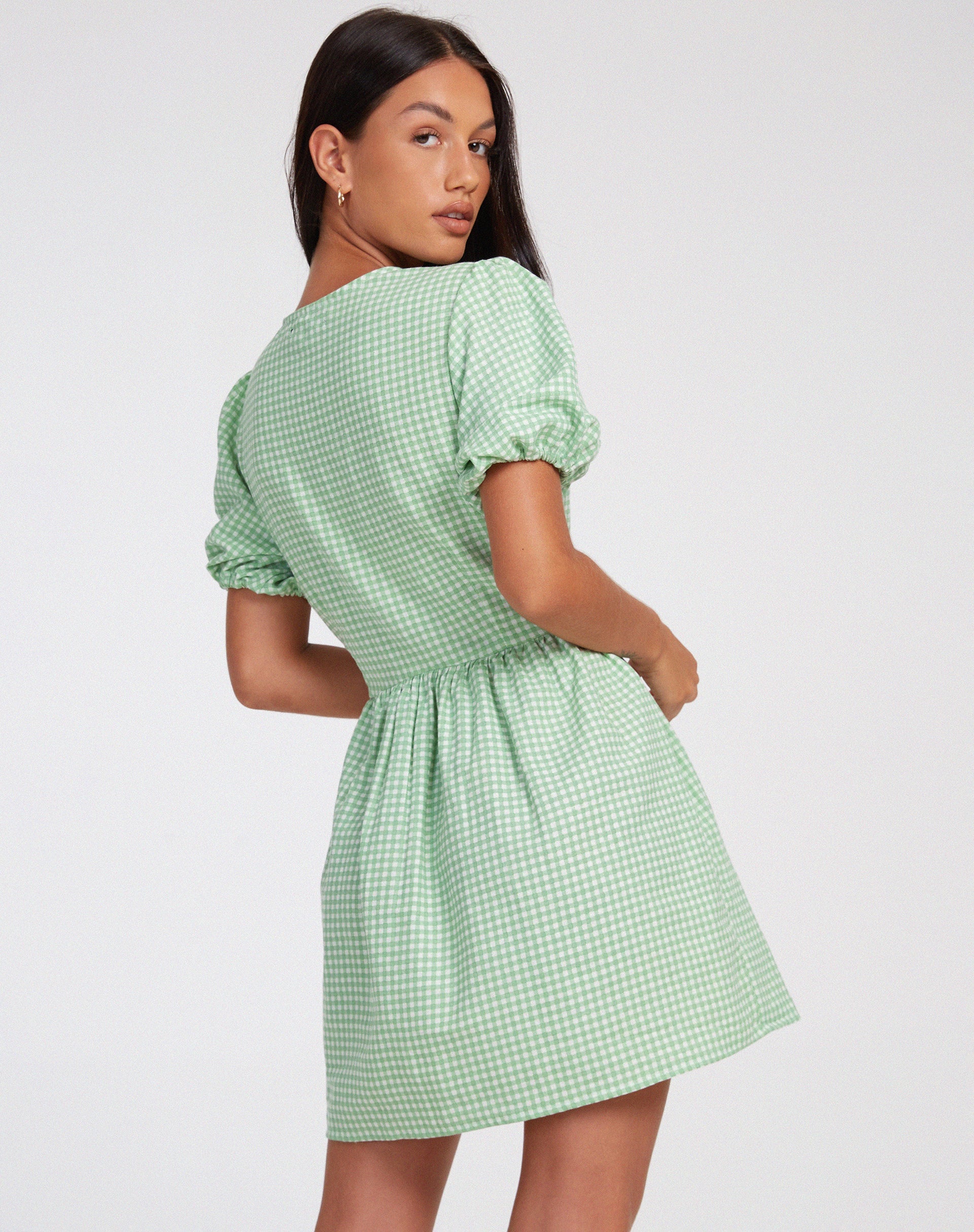 imagen de Sashio Mini Dress in Mini Gingham Green