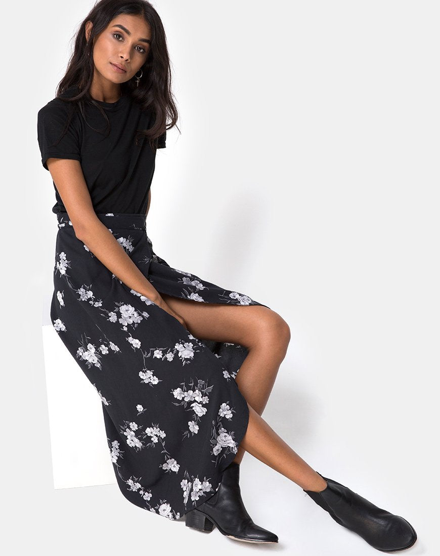 Imagen de Satha Falda Midi en Mono Flor Negra