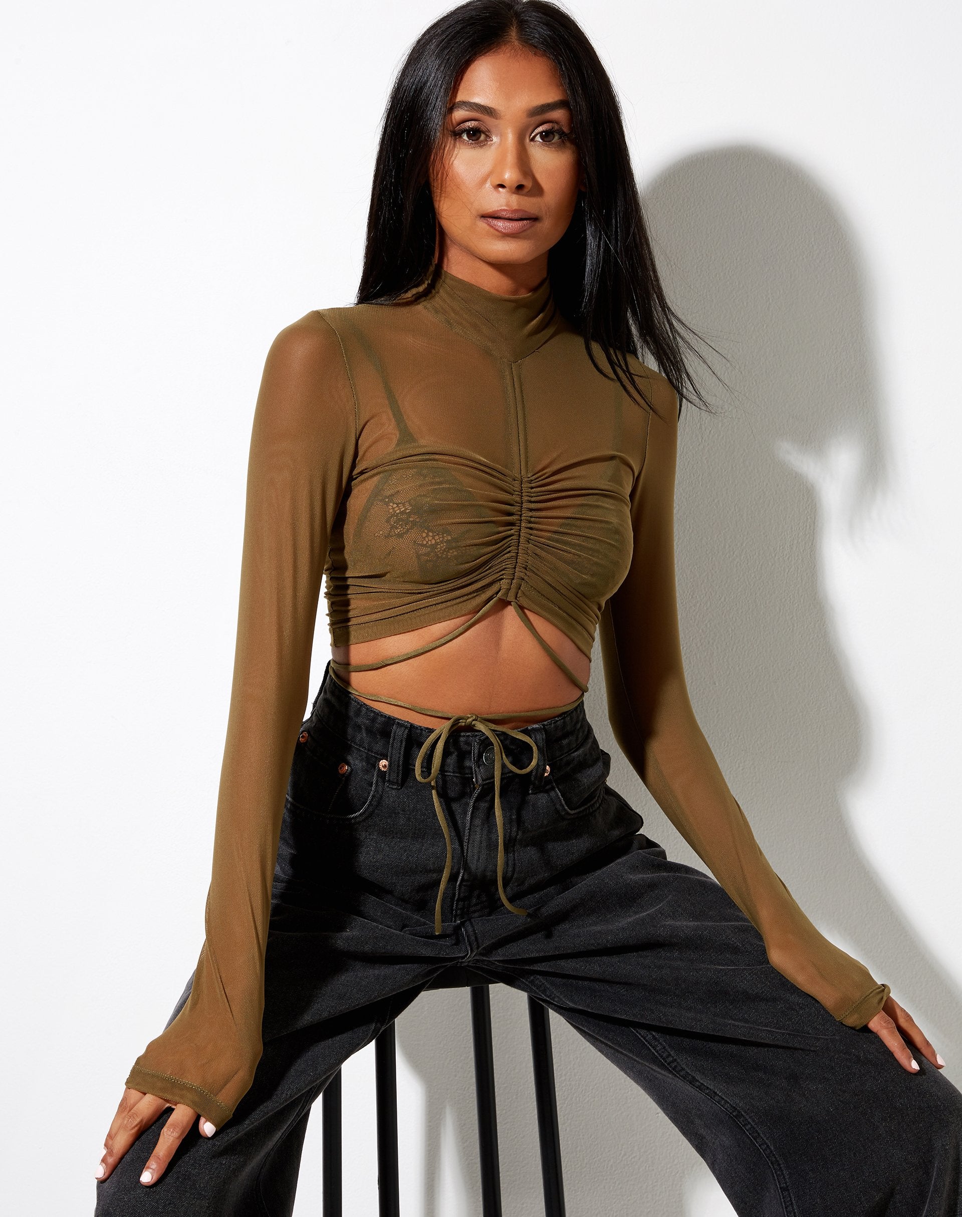 Imagen de Sauja Crop Top en Malla Verde Caqui