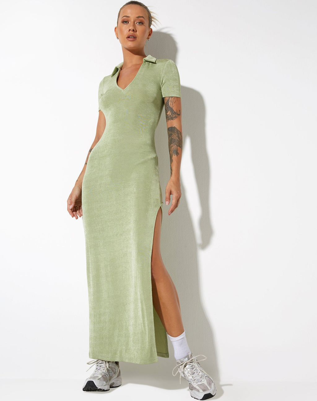 Maxi Vestido Savita en Crepe Verde Seafoam