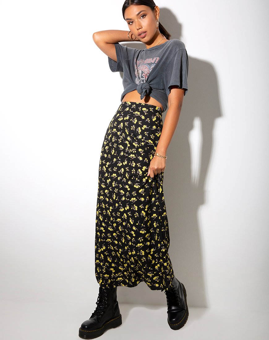 Sayan Maxi Falda en Buttercup Negro y Amarillo