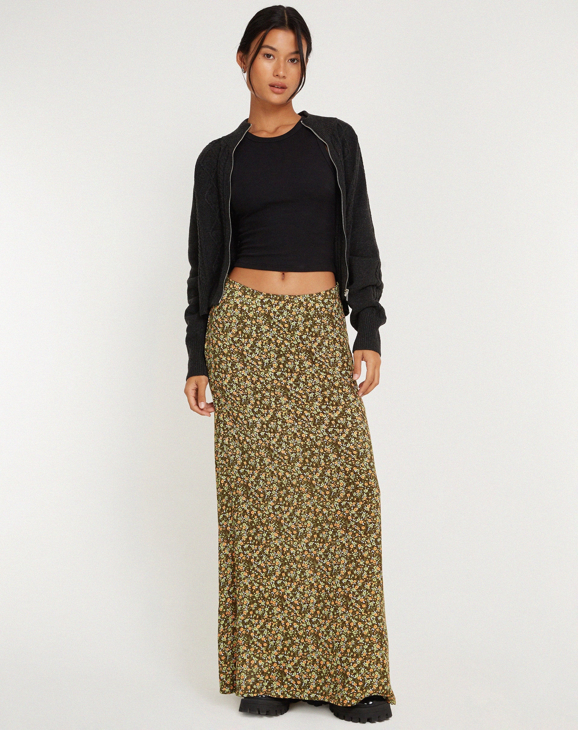 imagen de Sayan Maxi Skirt in Grungey Floral Khaki