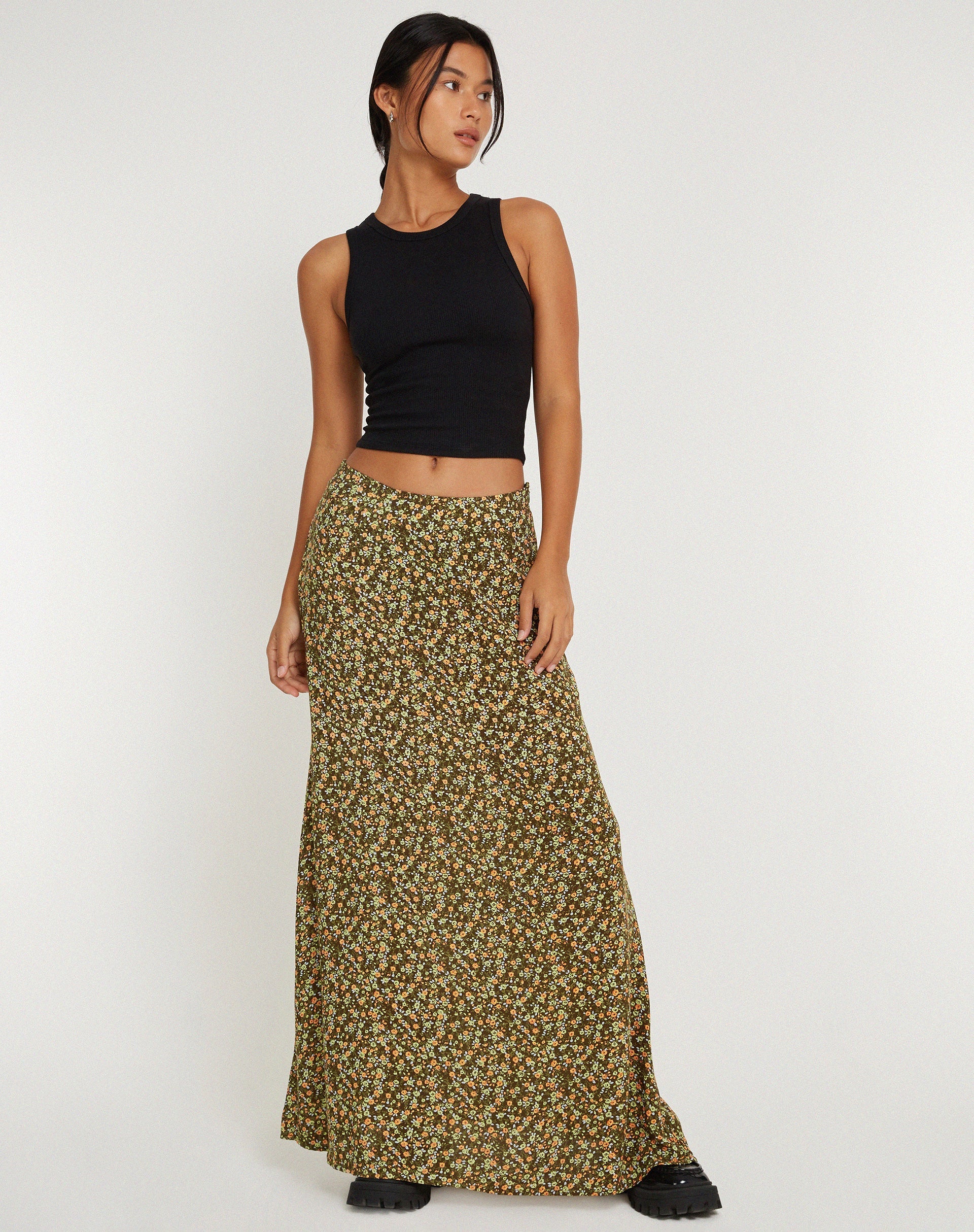 imagen de Sayan Maxi Skirt in Grungey Floral Khaki