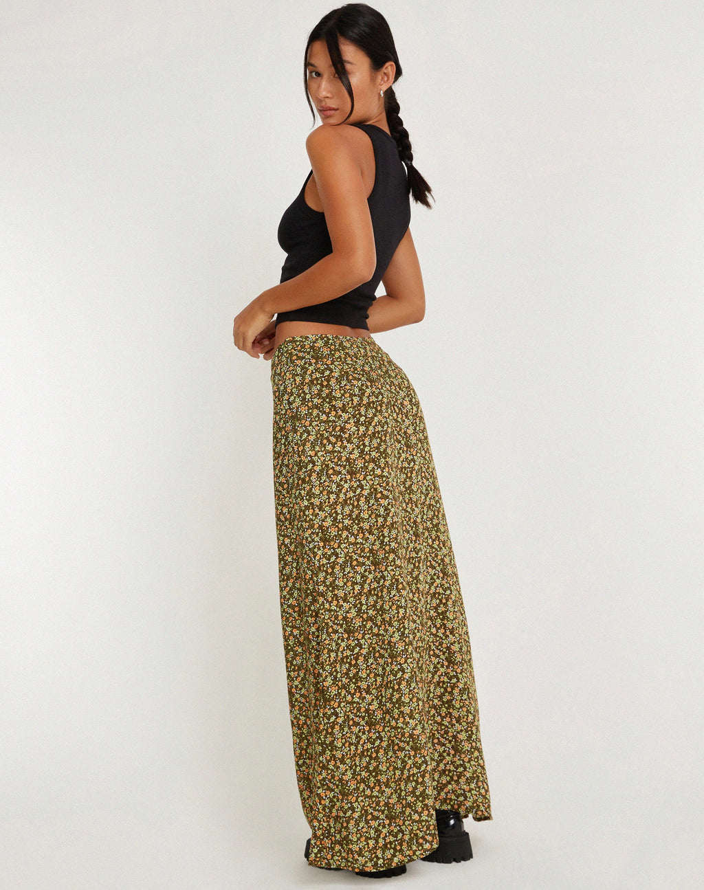 Sayan Maxi Falda en Grungey Floral Caqui