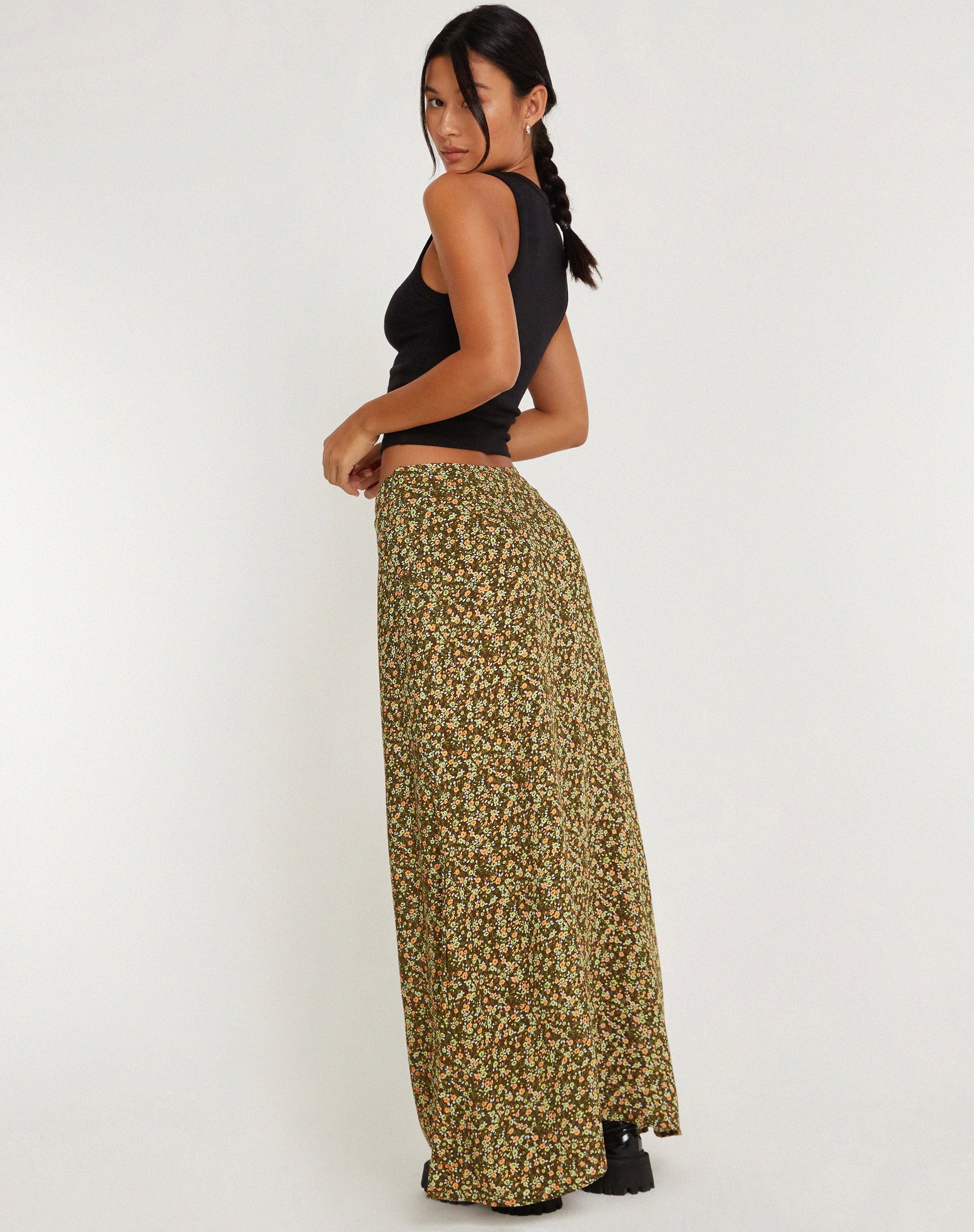 imagen de Sayan Maxi Skirt in Grungey Floral Khaki