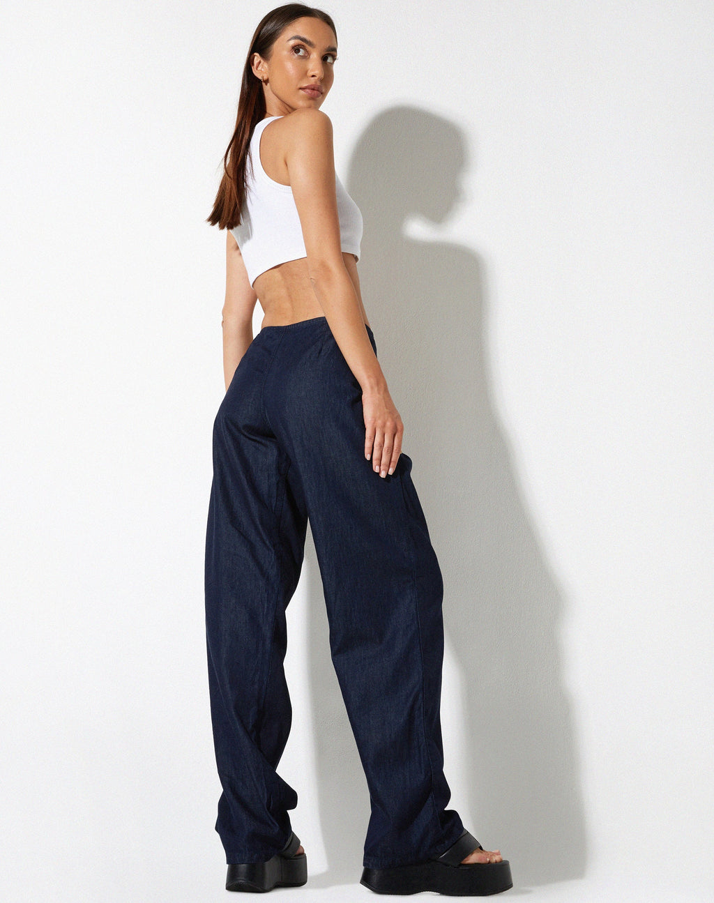 Pantalón Sedna de pata ancha en chambray azul vaquero
