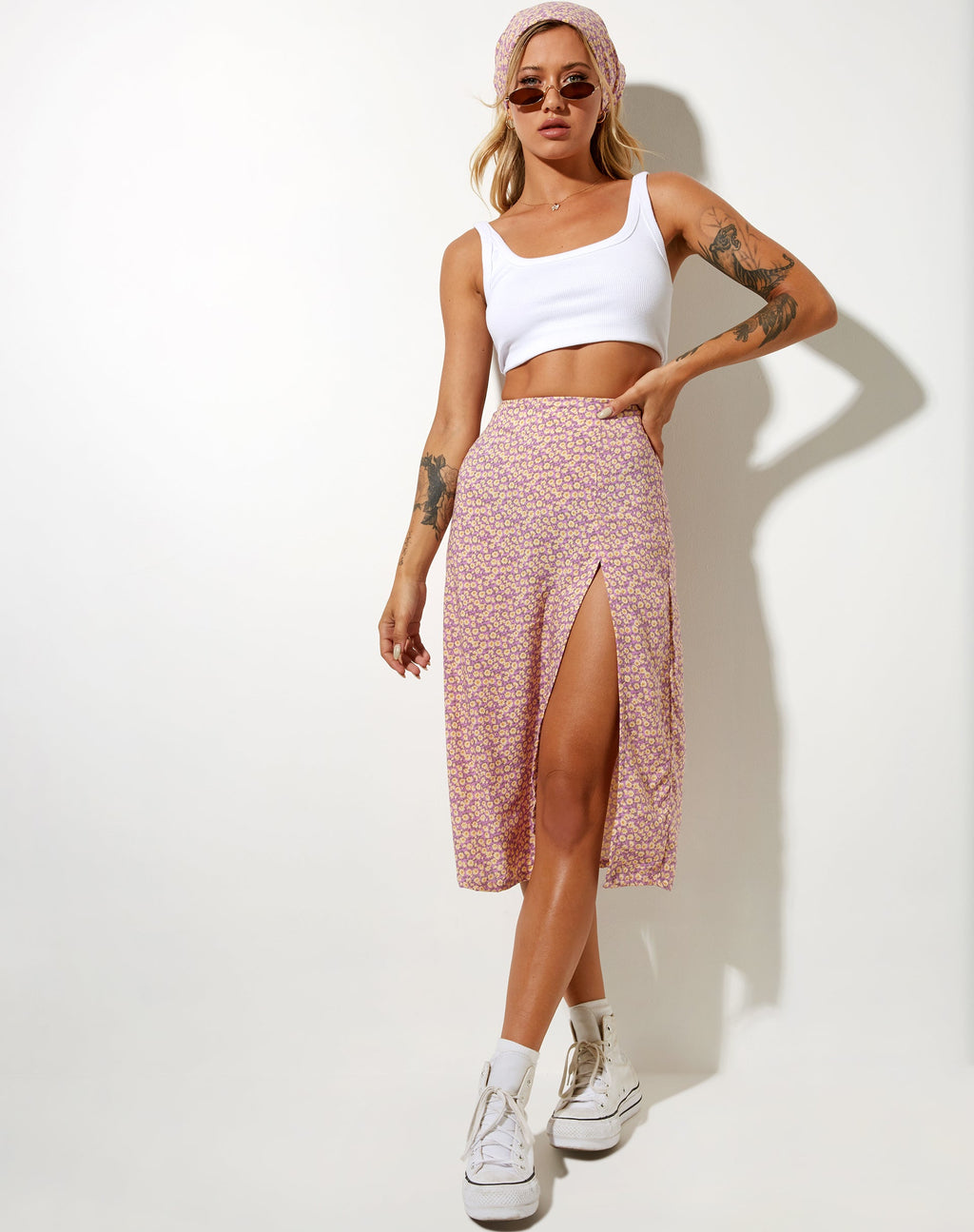 Falda Seko Midi en Flower Fun Lila Limón