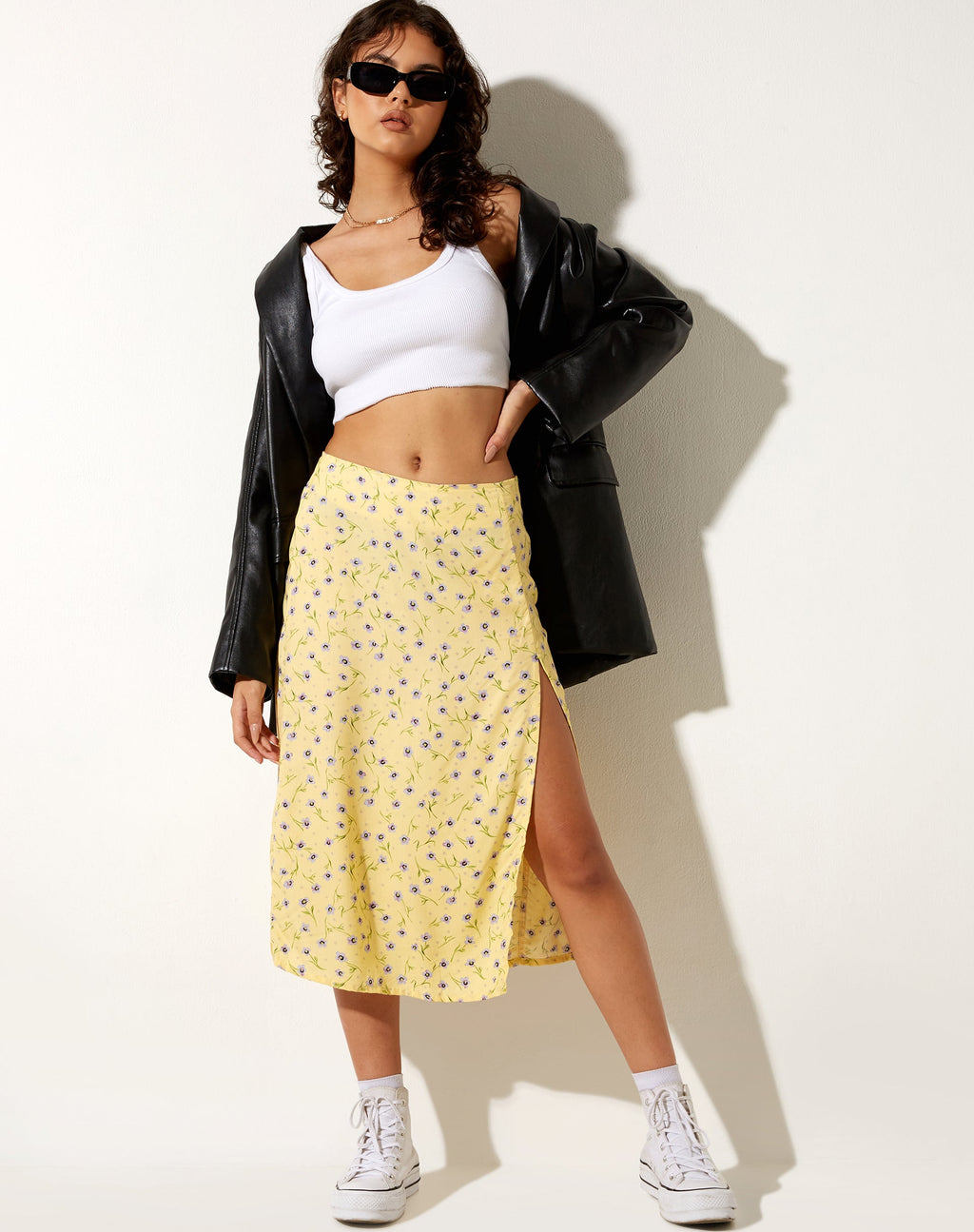 Falda Seko Midi en Flor Silvestre Gota de Limón