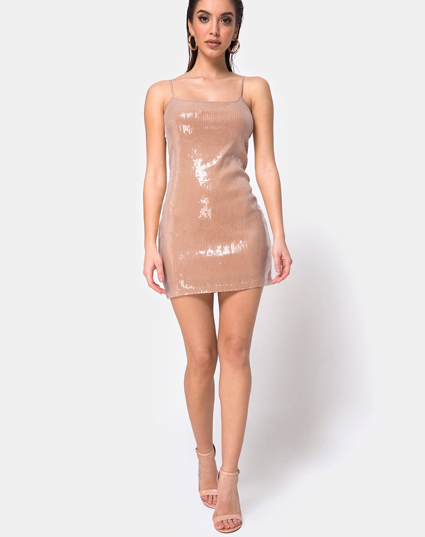 Imagen de Selah Bodycon Dress in Camel with Clear Sequin