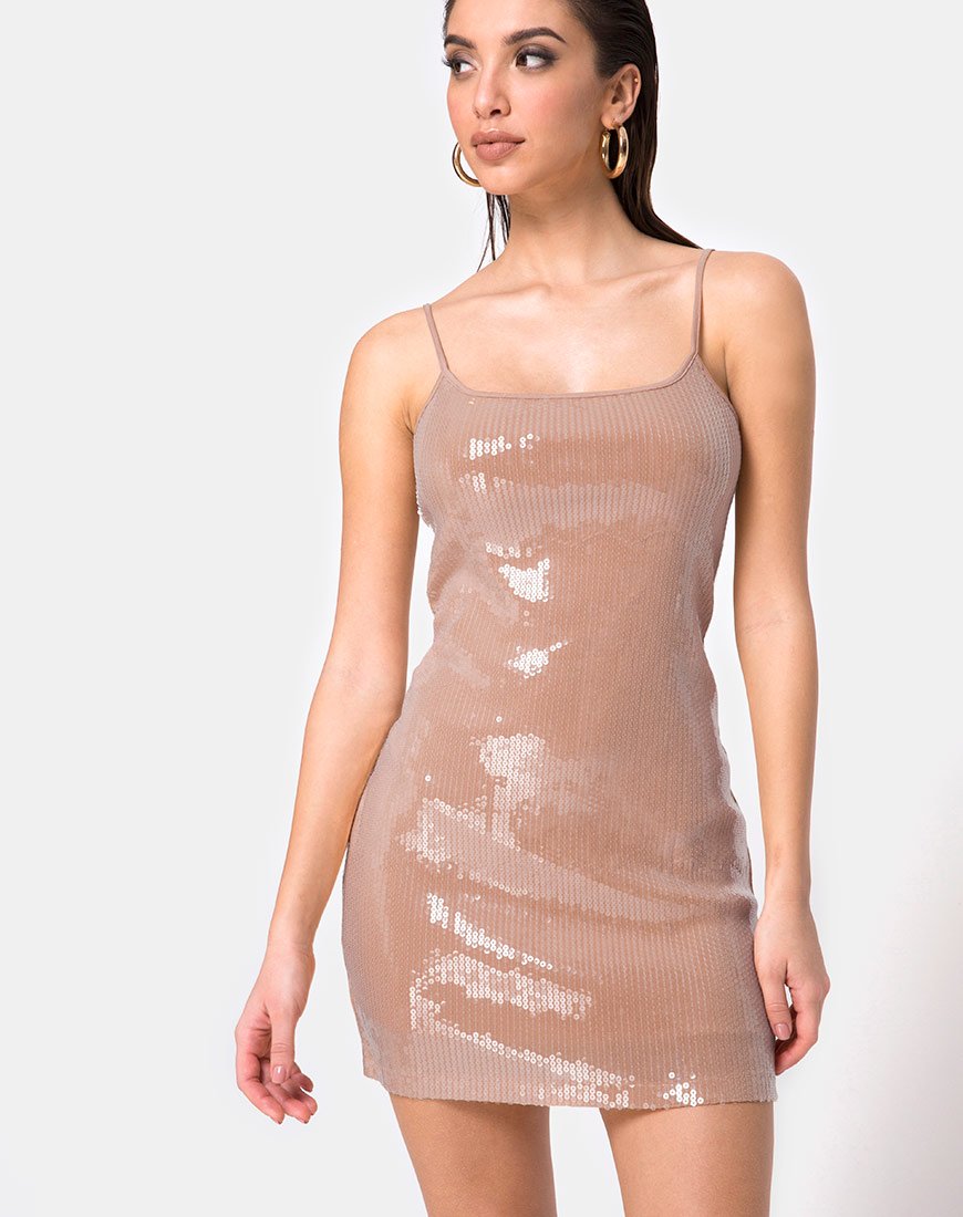 Imagen de Selah Bodycon Dress in Camel with Clear Sequin