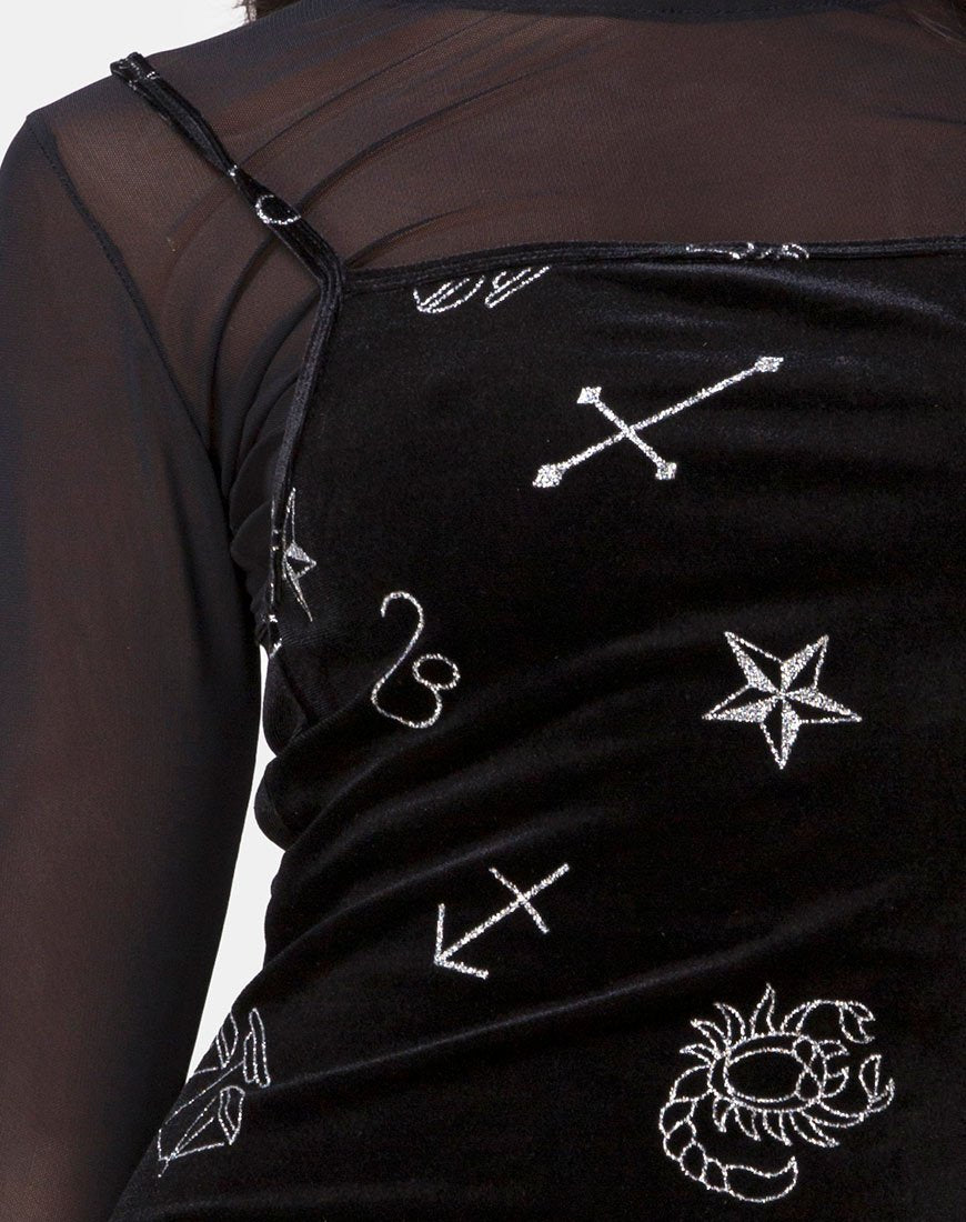 Imagen del vestido Selah en terciopelo negro medio Astro Glitter