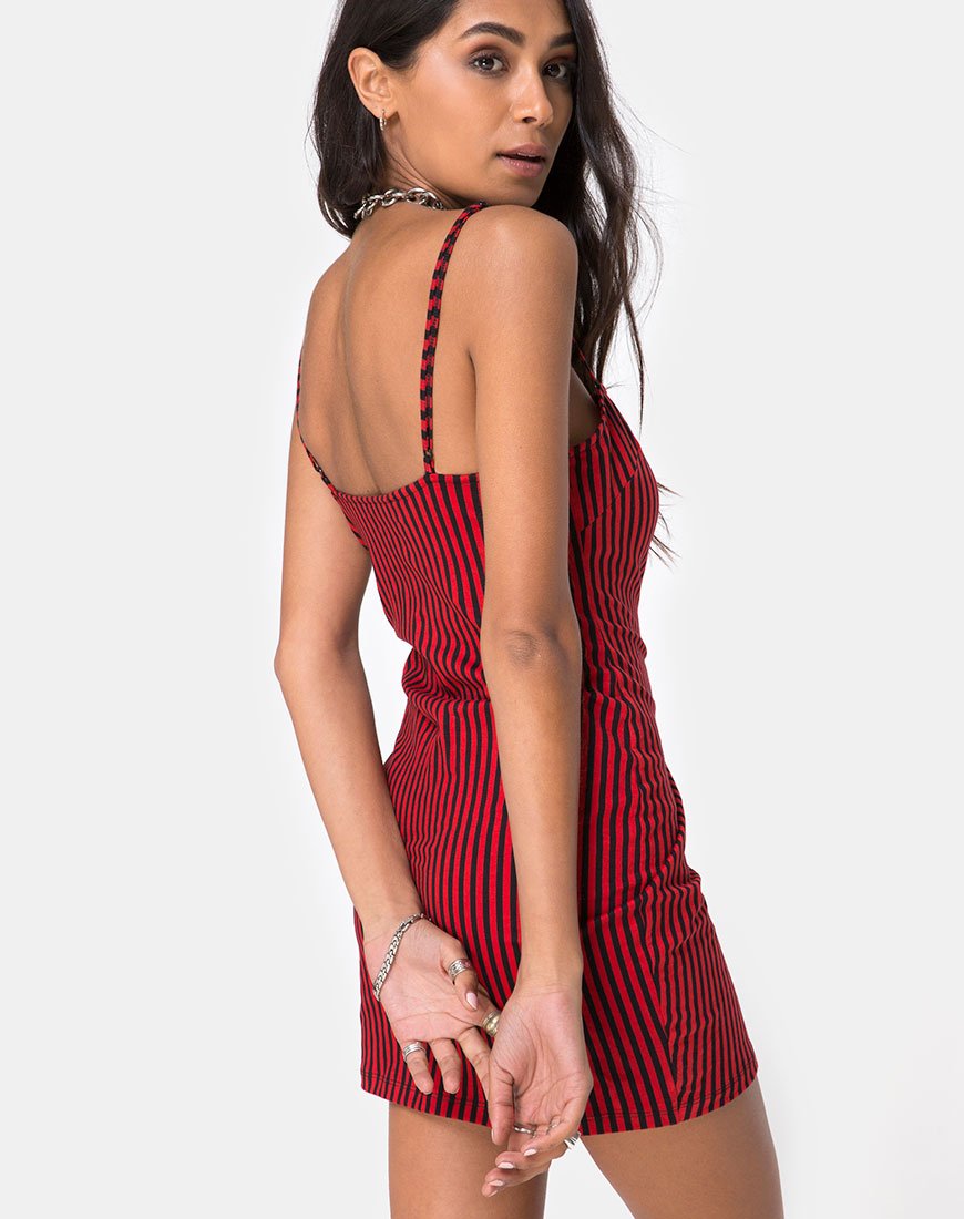 Vestido ajustado Selah en mini raya roja y negra
