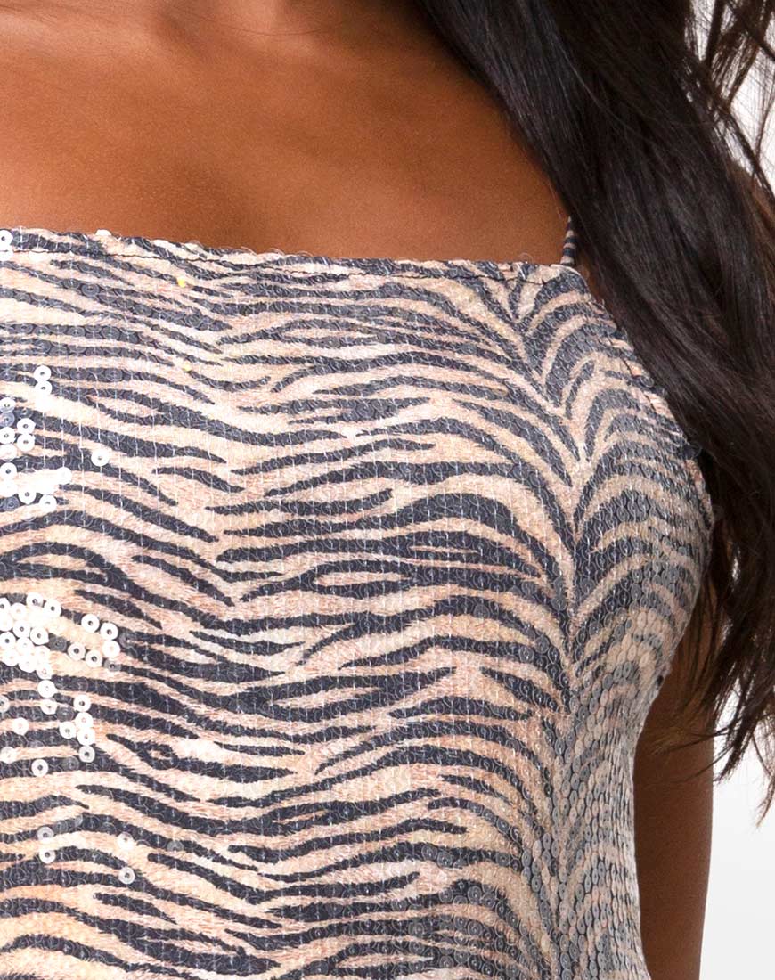 Imagen de Selana Bodycon Dress in Tiger with Clear Sequin