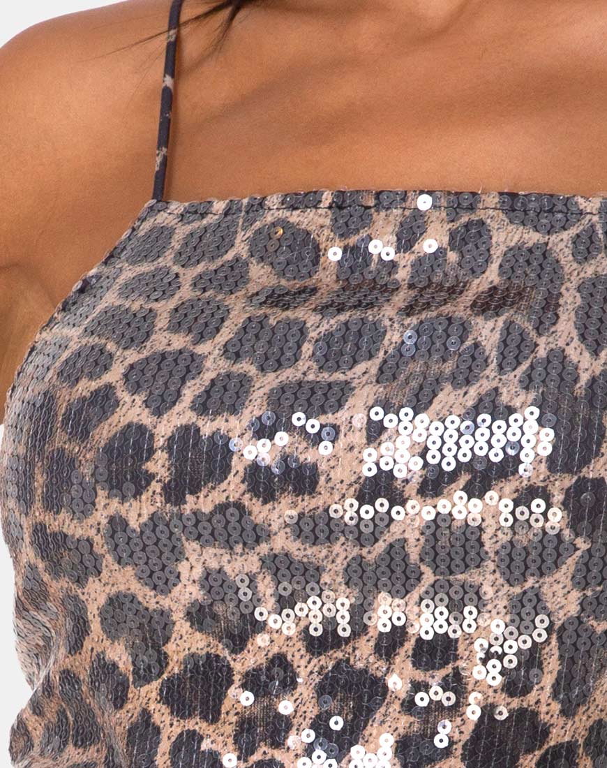 Imagen de Selana Bodycon Dress in Leopard with Clear Sequin