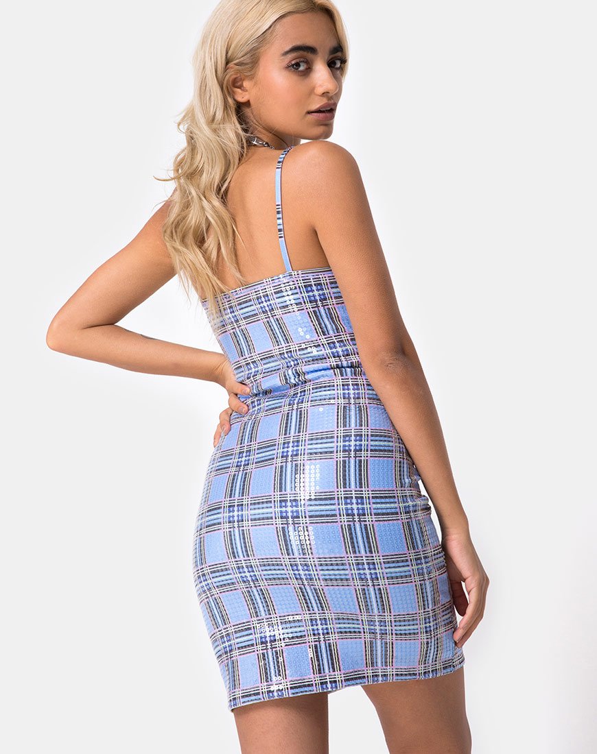 Imagen de Seleh Bodycon Dress in 90s Check with Clear Sequin