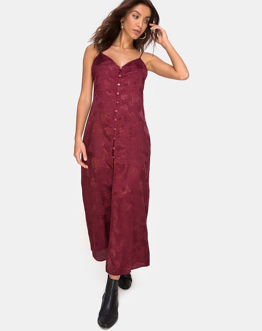 Imagen del vestido Senia de satén rosa burdeos