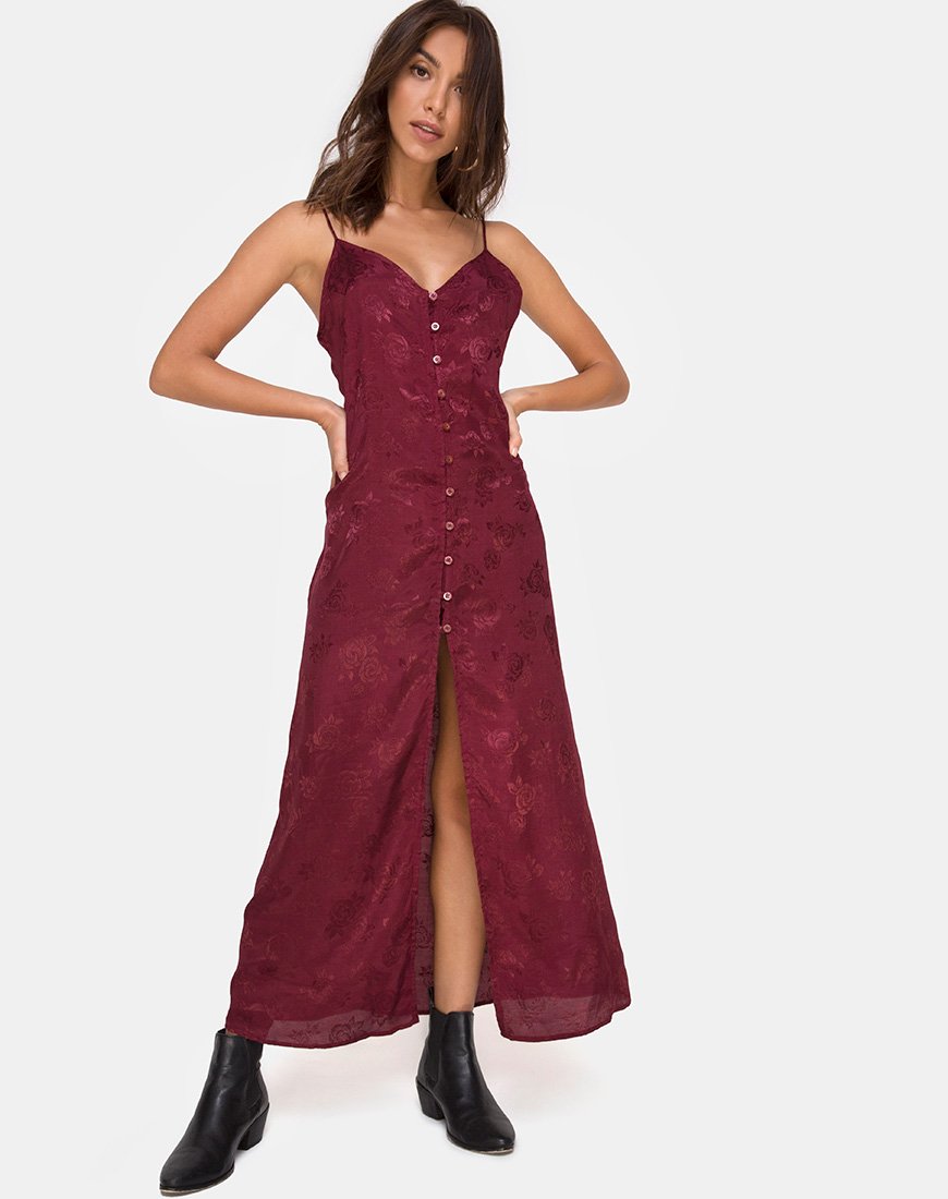 Imagen del vestido Senia de satén rosa burdeos