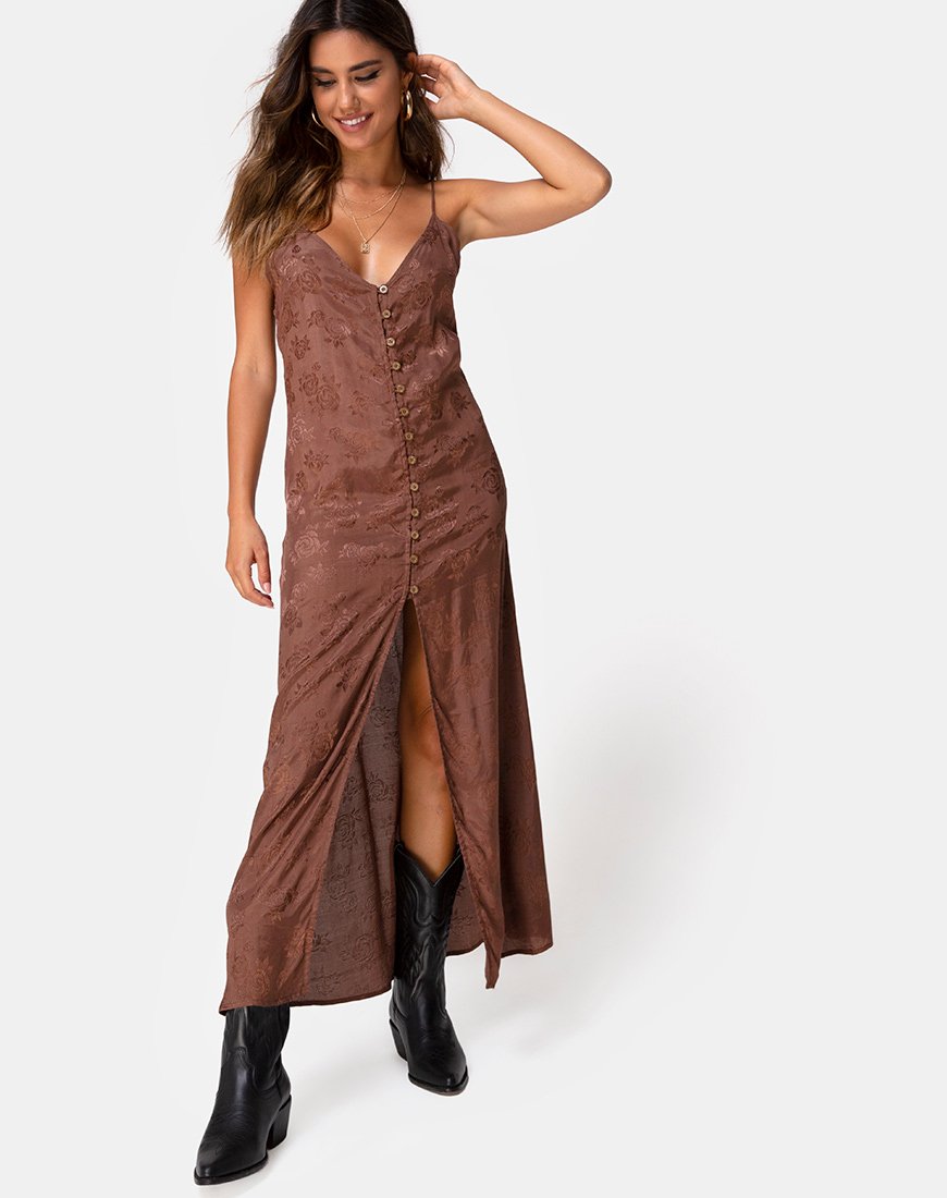 Imagen del vestido Senia de satén rosa chocolate